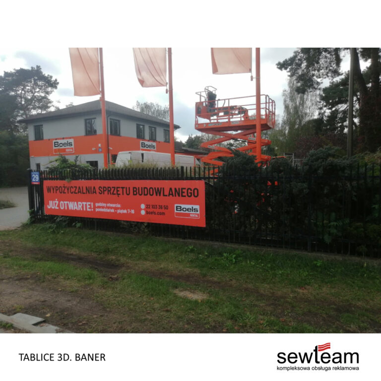 Baner i tablice reklamowe przy nowo otwartym oddziale Boels Rental