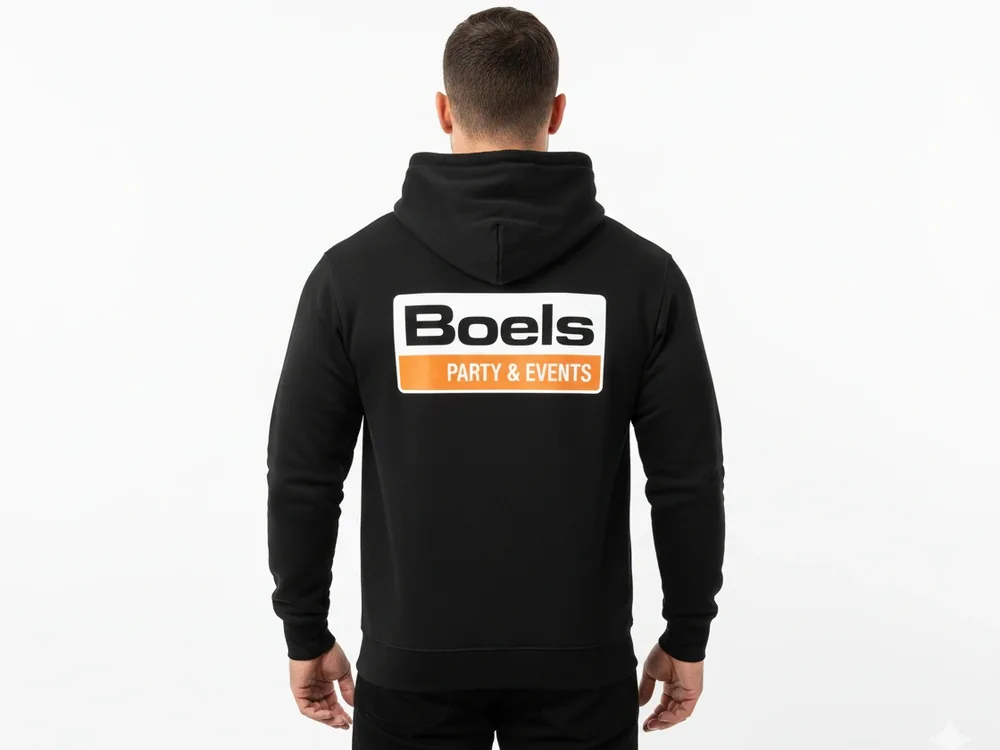 Czarna bluza z nadrukiem logo Boels na plecach