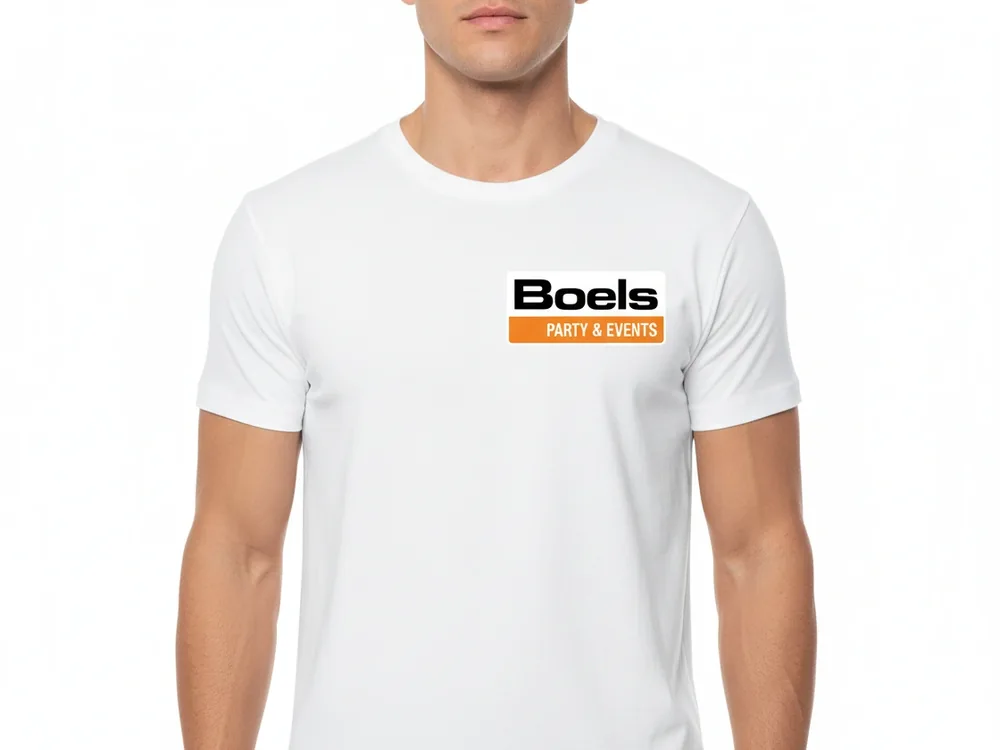 Biała koszulka firmowa z logo Boels Party & Events