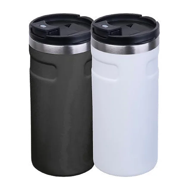 Dwa kubki termiczne 450 ml ze stali z recyklingu, czarny i biały
