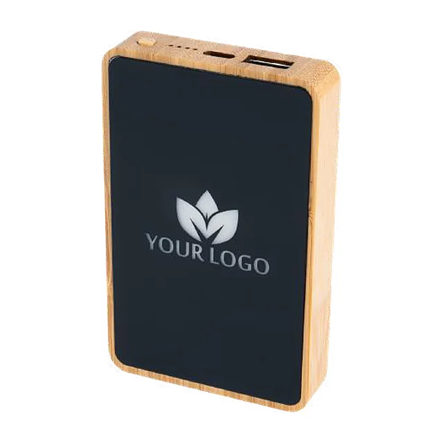 Powerbank 5000 mAh w bambusowej obudowie z podświetlanym logo