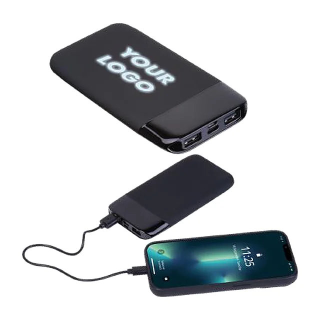 Powerbank 8000 mAh z podświetlanym logo podłączony do telefonu