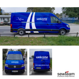Oklejanie samochodów firmowych w Warszawie, flota dostawczaków z pełnym brandingiem reklamowym